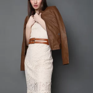 DARK BROWN FAUX LEATHER BIKER JACKET