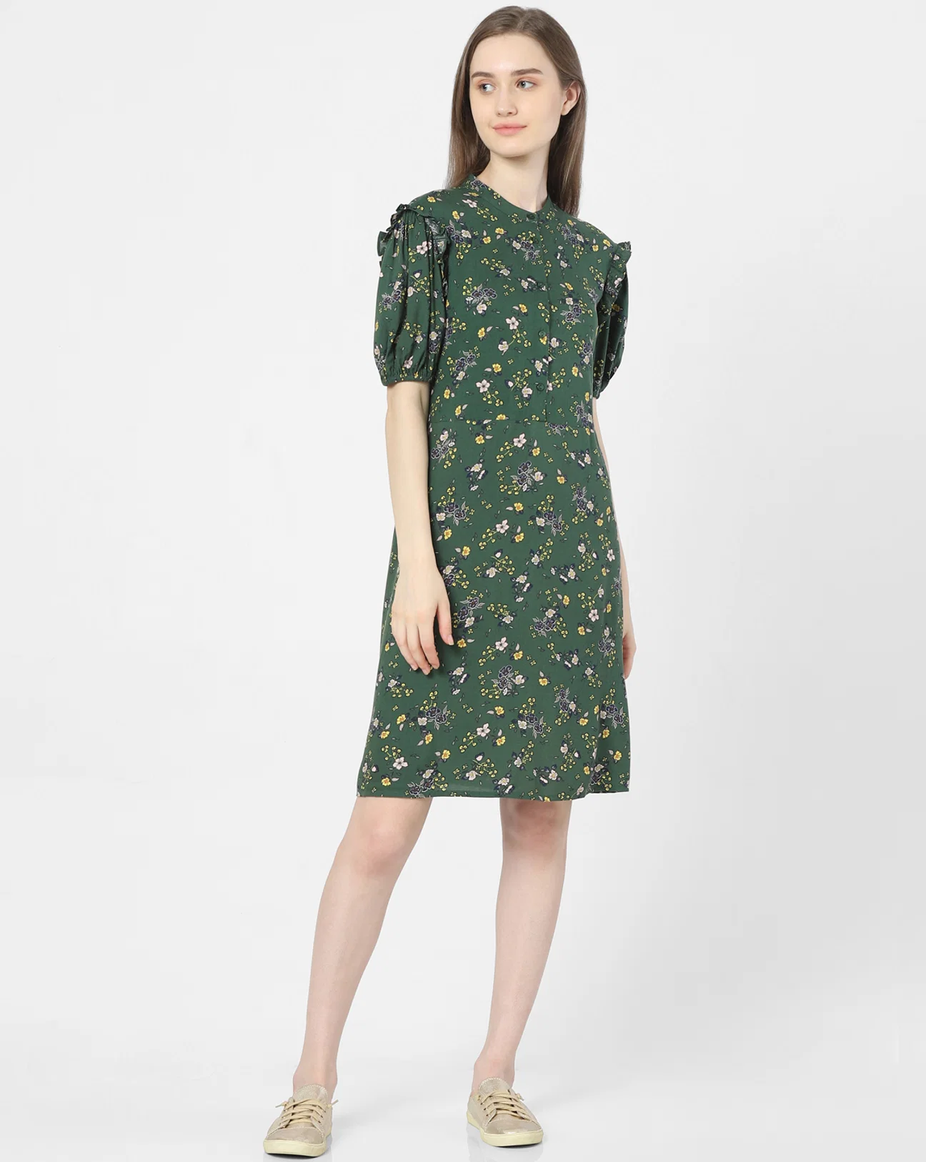 GREEN FLORAL PRINT SHIFT DRESS