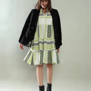 GREEN CHEVRON PRINT SHIFT DRESS